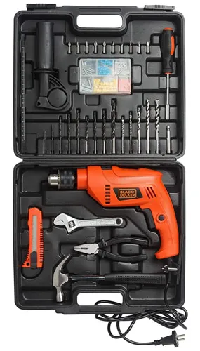 Black & Decker HD555KMPR-B1, 550W 13mm Hammer Drill With Kitbox And 100 pieces Accessories