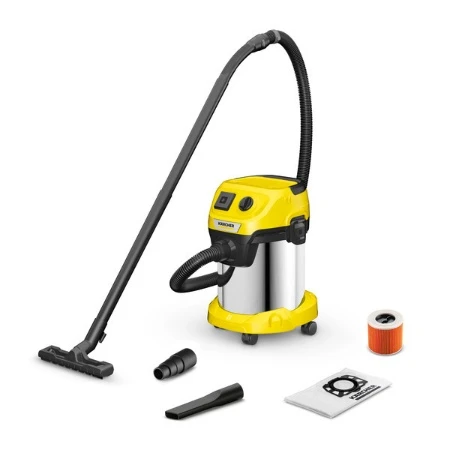 Kaercher 17 L Stainless Steel Vacuum Cleaner WD 3 P S V-17/4/20 (YSY) *EU with power outlet for power tools, 4 m cable and 2 m suction hose