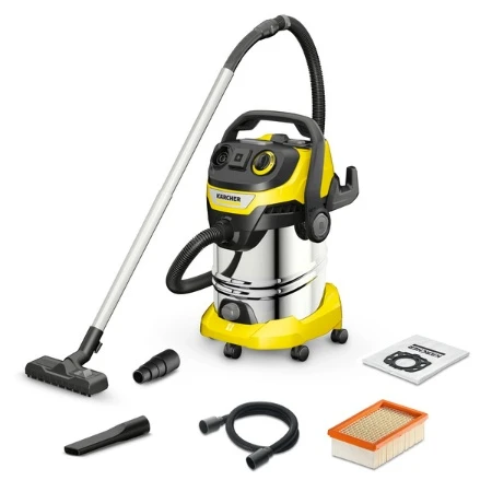 Kaercher 30 L Stainless Steel Vacuum Cleaner WD 6 P S V-30/6/22/T (YSY) *EU with a flat pleated filter that is cleaned at the push of a button, a blower function and an integrated power outlet